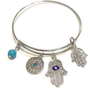 Hamsa Hand Charm Bracelet Silver Tone Eye of Protection Spiritual